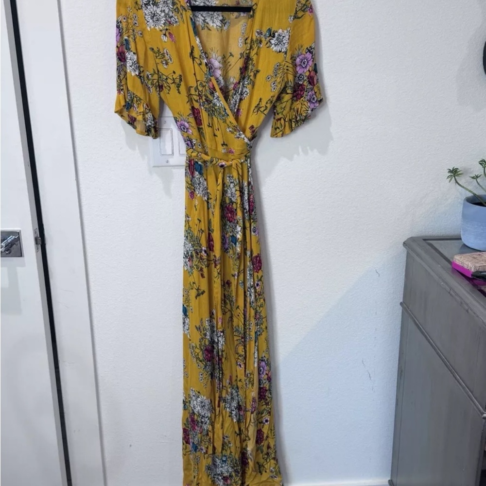 Floral Yellow Wrap Dress